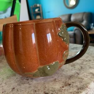 Orange Pumpkin Mug with Leaf Design